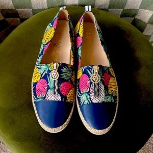 Anne Klein woven and zippered pineapple loafer